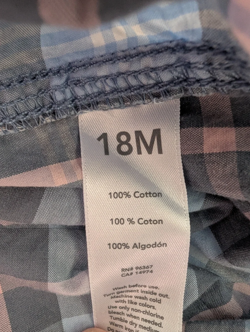 OshKosh B'gosh Blue Plaid Collared Cotton Bodysuit. Size 18 Month
